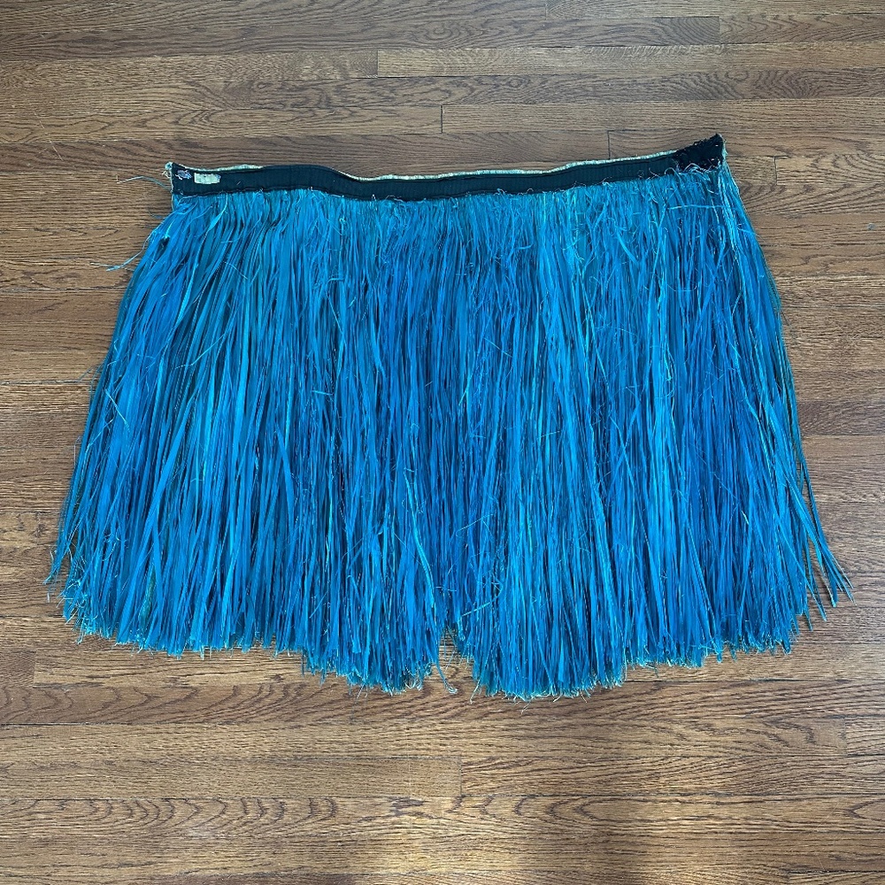 Vintage Professional Authentic Hula Tahitian ʻahu Natural Bark Skirt Turquoise